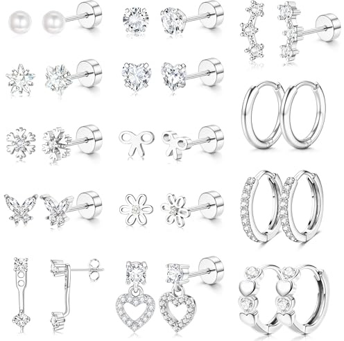 ADRAMATA 14 Paar Ohrringe Gold Set Edelstahl Piercing Ohr | Flatback Ohrstecker Mädchen Creolen Conch Tragus Helix Piercings Hypoallergene Ohrringe