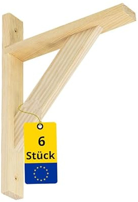 Winkel Regalhalterung 6er Set - Regalwinkel - Regalträger Holz 20cm Regalbodenträger - Wandregal Halterung - Konsole Holz - Regalhalter - Regalkonsole - Winkel Regal für Bücherregal Wand