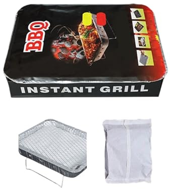 Griglia a Carbonella Monouso Maxi, Barbecue Portatile in Acciaio Inossidabile, Finitura Cromata, per Campeggio, Picnic e Giardino (26.7cm × 21.5cm)