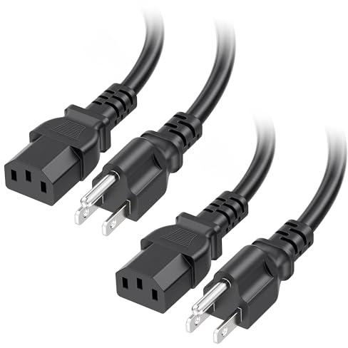 [UL Listed] Cable Matters 2-Pack 16 AWG 3 Prong Computer Power Cord - 10ft, 13A Monitor Power Cord Replacement, AC Cable, NEMA 5-15P to IEC C13, Black