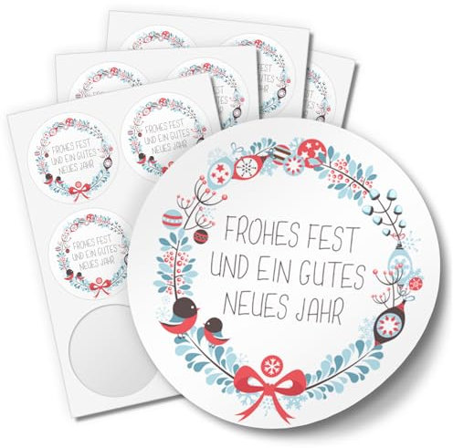 48 Weihnachtsaufkleber Frohes Fest und ein gutes neues Jahr - für Geschenke zu Weihnachten - Sticker Aufkleber Etiketten Geschenkaufkleber Verpacken, rund
