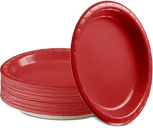 Amcrate Paper Dinner Plates Red, 8 1/2 Inches Paper Plates Disposable, Strong and Sturdy Disposable Plates for Party, Dinner, Holiday, Picnic, or Travel Party Plates, Pack of 50