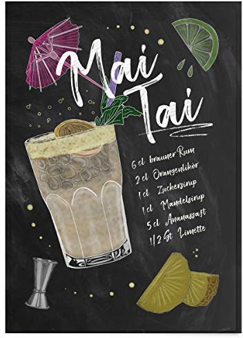 JUNIWORDS Poster mit/ohne Holzrahmen - Wähle ein Motiv - Cocktail Mai Tai - Wähle eine Größe - 21 x 30 cm (S) ohne Rahmen