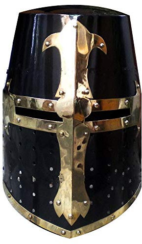 Warriorpoint Helm Ritter, mittelalterlich, gekreuzt, Schwarz und Messing, Design A+, schwarz, Schwarz , défaut
