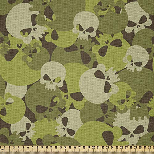 ABAKUHAUS Schädel Stoff als Meterware, Scary Konzept Design, Microfaser Stoff für Dekoratives Basteln, 1M (230x100cm),Grün Hellgrün Beige