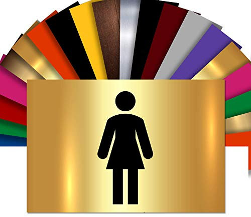 Plaque Signalétique Toilettes Femmes – Plaque De Porte Adhésive PVC 10 x 15 cm – 20 Couleurs Disponibles (Or Brillant Métallisé)