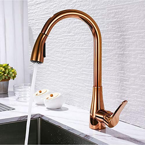 YHSGY Küchenarmatur Roségold Küchenarmatur Mixer Kalt Und Warm Deck Montiert Einhand-Ausziehspülbecken Wasser Mischbatterie