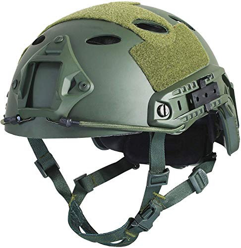 LOOGU Casco per softair, Ops Core, casco tattico (tipo Fast BJ & PJ), con cuscinetti e guide laterali, per il tempo libero, attività all'aperto, paintball