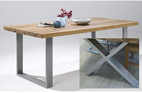 Esstisch 180x100cm Eiche durchg. Lamelle X-Gestell Edelstahlfarben NEU/OVP
