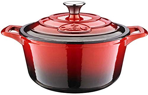 La Cuisine 5100MB Gusseisen Bratentopf Topf Schmortopf Cocotte Brotbacktopf emailliert mit Deckel Induktion Backofengeeignet rund 24 cm 3.5 Liter Rot