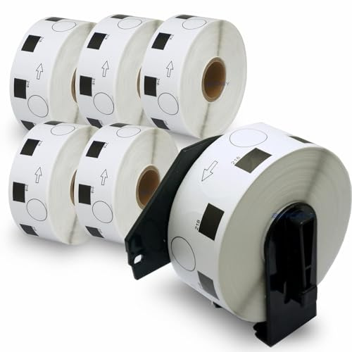 BETCKEY - 6 Rollen DK-11218 1 Zoll runde Etiketten Kompatibel mit Brother, Φ24mm Round, 6000 Etiketten für Brother QL Etikettendrucker (1 Wiederverwendbare Etikettenhalter)