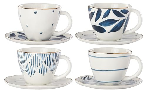 Lenox Porcelain Blue Bay 4-Piece Espresso Cup & Saucer Set, 2.45 LB