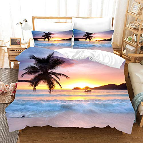 Morbuy Bettbezug Bettwäsche Set, 3D Sommerstil Strand Drucken Bettwäsche-Set Junge Mädchen Deluxe Mikrofaser Weiche mit Reißverschluss Bettbezug und Kissenbezüge (135x200cm,Twilight Beach)