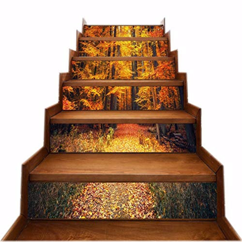 A.Monamour 6 Pezzi Adesivi per Scale Alzate Gradini Autoadesiva 3D Autunno Parco Arancio Foglie Foresta Vinile PVC Adesivo Pellicola Scala Scalini Poster Stickers Decalcomania Muro Murale