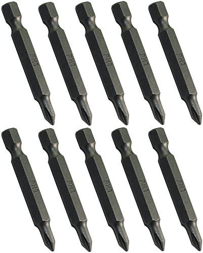 AERZETIX - C45876 - Lot de 10 Embouts Longs de Vissage PH1x50mm 1/4'' pour Tournevis et Vis Cruciforme à Empreinte Phillips PH2 - Quincaillerie/Outillage à Main - en Acier S2