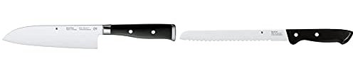 WMF Grand Class Santokumesser 33 cm, Spezialklingenstahl, Griff vernietet, 18 cm & Classic Line Brotmesser Wellenschliff 34 cm, Brötchenmesser, Spezialklingenstahl, Sägemesser, 21 cm