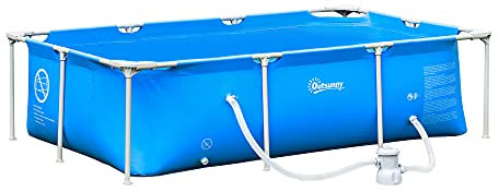 Outsunny Steel Frame Pool with Filter Pump, Filter Cartridge, Reinforced Sidewalls Rust Resistant Above Ground Swimming Pool 252 x 152 x 65cm, Blue