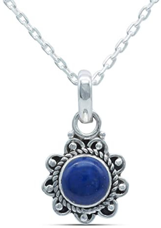 mantraroma echt Silberkette mit Lapis Lazuli blauer Edelstein Damen Kettenanhänger 925 Sterlingsilber Halskette Geschenk (AK1-160-06-50)