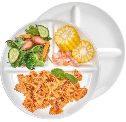 Sweese 9 Inch Porcelain Divided Dinner Plates Set of 2 – Encourage Healthy Eating with Portion Control Design, Durable, Microwave Dishwasher Safe, Ideal for