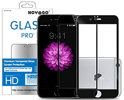 NOVAGO Compatible avec iPhone 6 Plus, iPhone 6s Plus (5.5'') Lot de 2 Films Protection écran Verre trempé avec Contour en Carbone Souple résistant Couvre Tout écran (x2, Noir)
