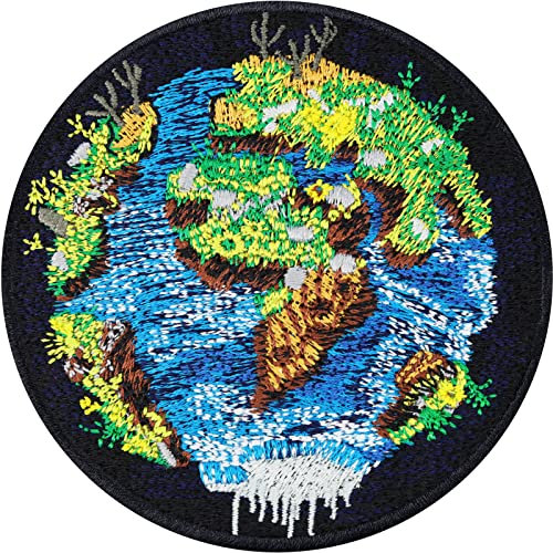 WELTKUGEL Aufnäher Patch mit Stickerei zum annähen | Save the World Aufkleber Bügelbild Umweltschutz Aufbügler Climate change Abzeichen Naturfreunde Applikation für alle Stoffe | 80x80mm