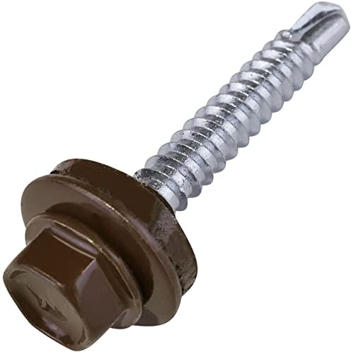 AERZETIX - C57181 - Set di 50 - Vite autoperforante Ø4.8x35mm + rondella di tenuta EPDM - verniciato in colore marrone cioccolato RAL 8017 - impronta della testa 8mm esagonale - in acciaio