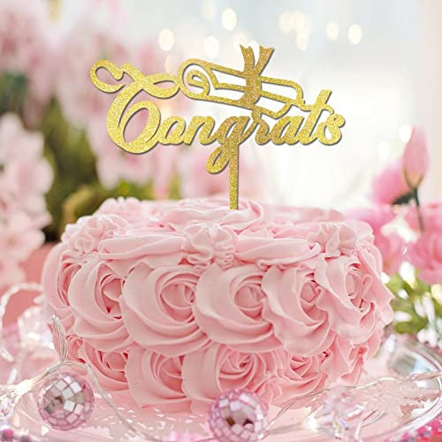 Congrats Graduation Cake Topper Glitter Gold For Congrats Graduation Party Decor Cake Toppers Graduation Hat Graduation Gifts For Him/Her For Women/Men