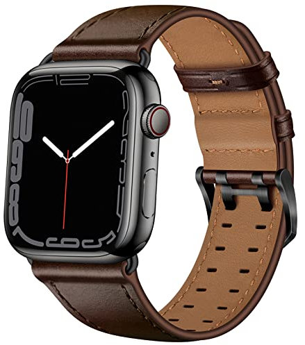 Miimall Compatible for Apple Watch 41mm/40mm/38mm Leather Strap, Genuine Leather Adjustable Band with Stainless Steel Buckle, Replacement Bracelet Strap for iWatch 8 7 6 5 4 3 2 1 SE(Dark Brown)