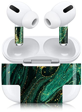 Finest Folia Aufkleber Set kompatibel mit Apple AirPod Pro kabellose Bluetooth Kopfhörer und Ladecase Vinyl Folie Skin Design Cover passgenau R190 (Pro, 16 grüner Marmor)