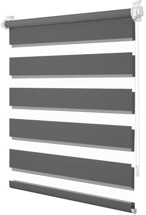 TFSKY Doppelrollo Klemmfix ohne Bohren Anthrazit B65 x H220 cm | Stoffbreite 60cm, 100% Polyester, Lichtdurchlässig & Verdunkelnd, Rollos Für Fenster innen, Stufenlos für Wohnzimmer, Büro