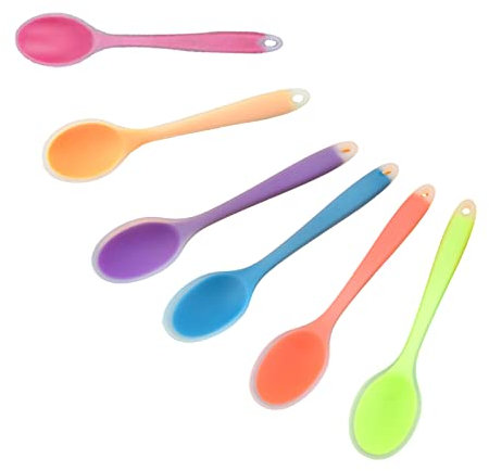 6 Pièces Cuillères Multicolores En Silicone Pour Cuisiner Et Remuer Les Mélanges (Rouge, Vert, Jaune, Bleu, Orange, Violet)