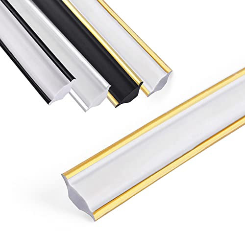 Moulure flexible autocollante 3 m/5 m, moulures de plafond et transition murale, plinthes de finition pour bords de plafond, bords de mur, bords de carrelage, bords d'armoire (blanc + doré, 5 m)