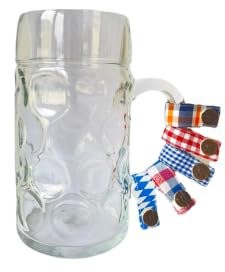 Glücksschmiedin - 5er-Set Glasmarkierer aus bayerischen Trachtenstoffen für Henkelgläser und Maßkrug, lokal handgemacht (1x Bayernraute und 4x Mix nach Zufall)