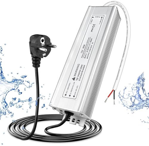 Trasformatore LED 12 V 60 W IP67 Impermeabile per Esterni, Con Spina, Alimentatore 230 V a DC 12 Volt, Adattatore Driver Esterno per Luci