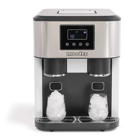 MOODZZ Machine à glaçons 3 en 1 et distributeur d'eau froide, glace pilée, 2 tailles de glaçons, production de glace 15-18 kg/24H, écran LCD
