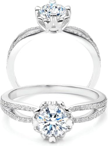 Molioaki Verlobungsring Damen 925 Sterling Silber Gold Eheringe Ringe Frauen Diamantring 1ct Brillantschliff 5A Zirkonia ring mit Geschenkbox Verlobung Hochzeit Geschenk-56