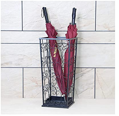 Regenschirmständer aus Metall, klassischer Gehstock-Halter, mit Unterseite für Regenwasser, durchbrochener Regenschirmhalter, 53 x 24 x 24 cm, Kupfer (schwarz)