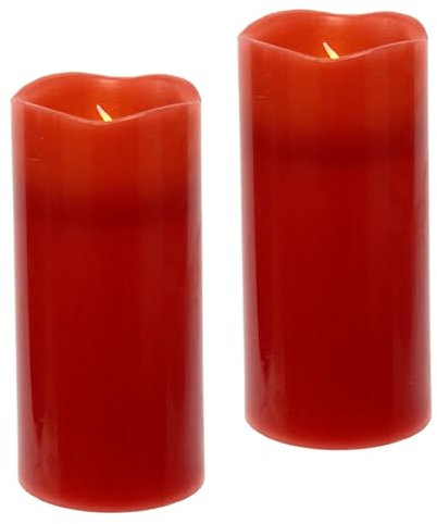 LED Kerzen Echtwachs 2er Set elektrische Kerze LED-Kerze flackernd Warmweiß Stimmungslicht Lichter Dekoration Stumpenkerze große Adventskerzen Adventskranz Kranz Valentinstag, 12,5x5,5 cm, rot