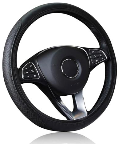 Steering Wheel Cover Microfibre Leather Breathable Steering Wheel Cover Soft Anti-Slip Breathable Car Steering Wheel Car Interior Accessories Suitable Size 37-38cm Car Steering Wheel, Black