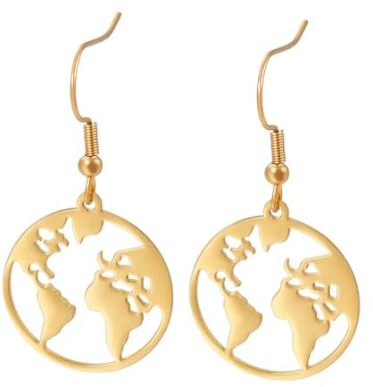 Ohrringe Damen, Edelstahl Weltkarte Ohrringe baumeln für Damen Gold