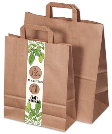 Boxolutions Papiertragetaschen mit Flachhenkel - 18 x 8 x 22cm - 100 Stück - Bio Papiertüten und Geschenktüten in braun