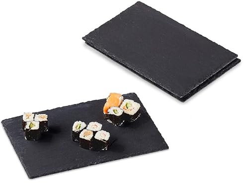 VIRSUS Piano Rettangolare in Ardesia Naturale 1199, Misura 20x30 cm, Rivestimento impermeabile, 4 Piedini Antiscivolo, Piatti da Servita, Vassoio Tovagliette sottopiatti per Dolci, Sushi (3)