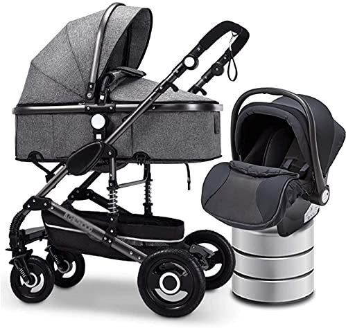 OHaGin Kinderwagen für Neugeborene, leicht, Hochformat, Zwei-Wege-Kinderwagen für Neugeborene, 2-in-1-Klapp-Kinderwagen (Farbe: Khaki) (Grau)
