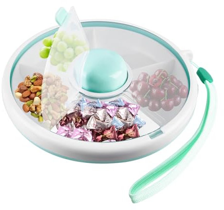 WIYETY Snack Spinner Rotierende Aufbewahrung: Snack-Serviertablett mit Deckel 5 Fächer, Snackbehälter für Kindersnacks, Tragbarer Rotierender Obstteller für Süßigkeiten Nüsse Picknick, Mintgrün