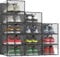 Pinkpum XXL Shoe Boxes, 12 Pack Clear Plastic Stackable Shoes Storage Organiser, Fit Size 14, Sneakers Containers, Great Substitute for Shoe Rack, Black