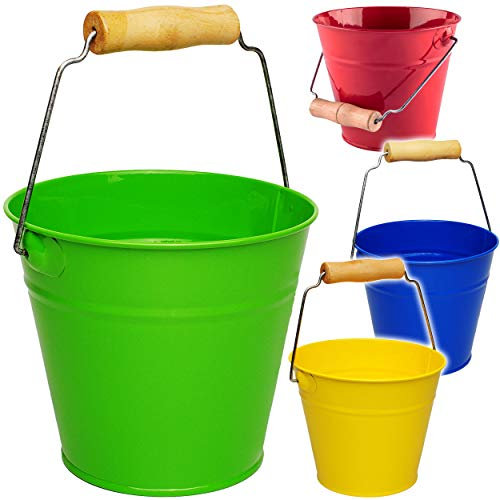 4 Stück kleine - Metalleimer - bunter Farb-Mix - 13 cm hoch - 1,2 Liter - mit 3D Effekt Rillen Prägung - Metall - Blech Eimer - Partyeimer/Sandeimer/Kin..