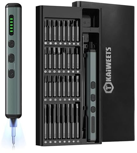 KAIWEETS 70 in 1 Cacciaviti Elettrici KIt Cacciavite di Precisione Meccanico con 64 Punte Magnetiche S2 Cacciavite a Batteria 200RPM per la Riparazione di Telefoni, Portatili, Orologi, Fotocamere