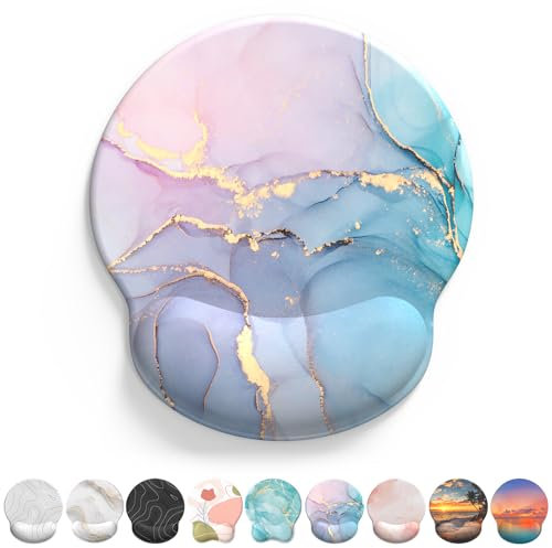 Giecy Tappetino Mouse Poggiapolsi,Gaming Mouse Pad Ergonomico in Gel,Supporto per Polso per Computer per il Gioco, Mousepad con Base in PU Antiscivolo(Marmo rosa ciano)