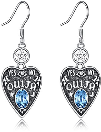 Ouija Board Ohrringe mit Kristall 925 Sterling Silber Ouija Pentagram Dangle Tropfen Ohrringe Hexe Wicca Schmuck Gotische spirituelle Geschenke für Frauen Mädchen Ladies (Ouija Board)