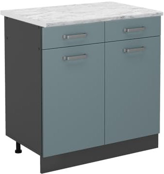 Vicco Küchenunterschrank R-Line, Schubladenschrank für die Küche, Blau-Grau, 80 cm AP Marmor
